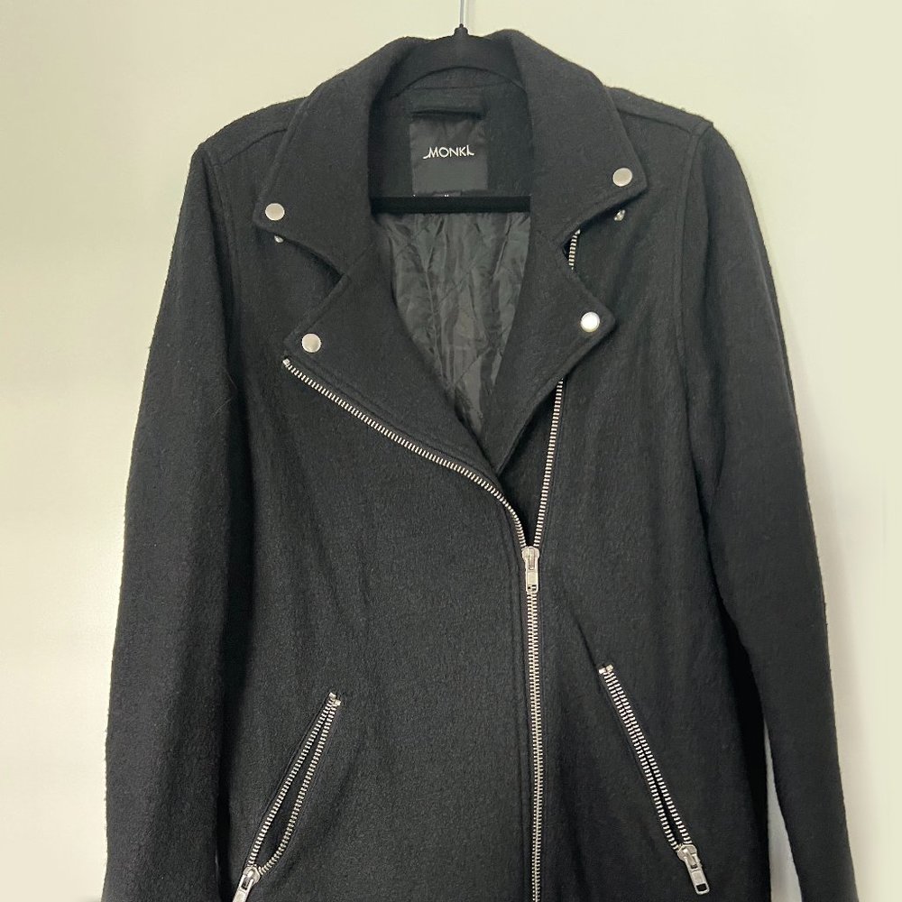 Monki Black Wool Biker Jacket Size M